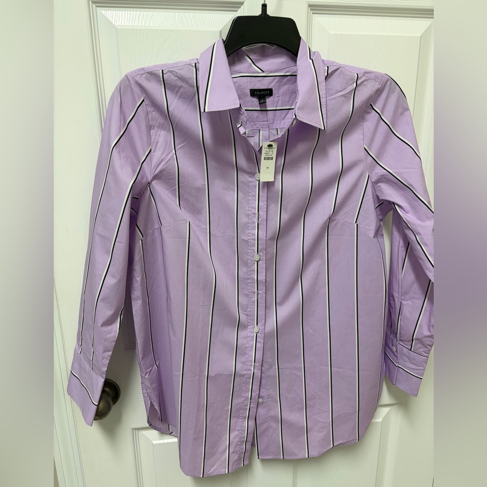 Talbots Lavender Striped Button Down Shirt